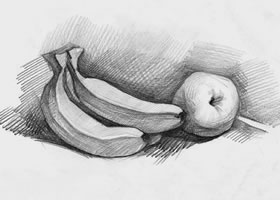 素描香蕉和蘋果