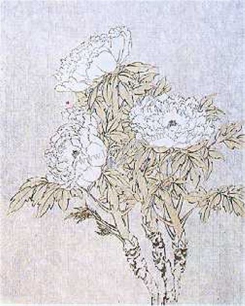 牡丹國(guó)畫(huà)第二步畫(huà)法：添葉色