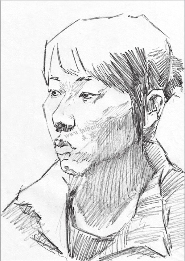 素描盤發(fā)女青年頭像的步驟 三