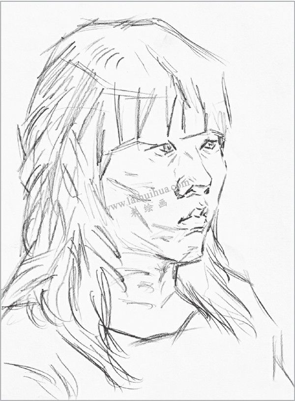 素描長發(fā)女青年頭像的繪畫步驟 二