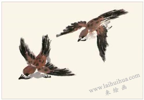 麻雀的國畫畫法  步驟二
