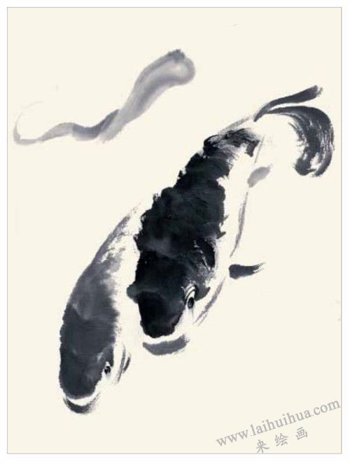 鯉魚和鯰魚的國畫畫法 步驟三