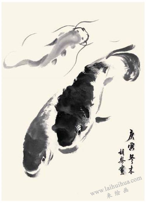 鯉魚和鯰魚的國畫畫法  步驟四