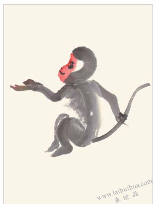 小猴祝壽國(guó)畫畫法  步驟二