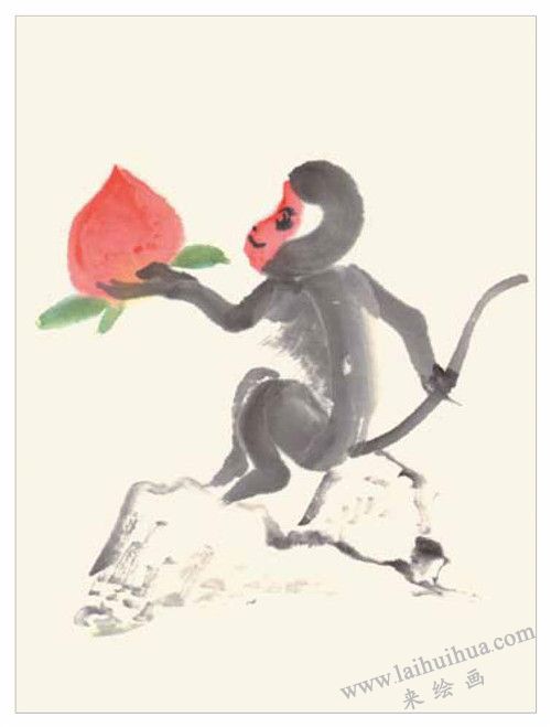 小猴祝壽國(guó)畫畫法 步驟三