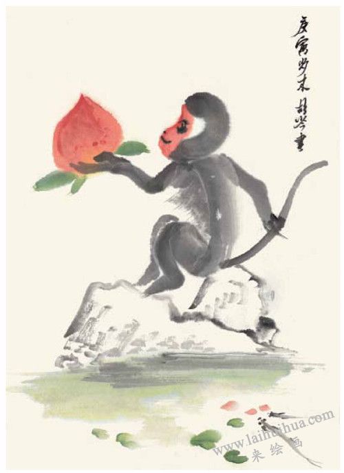 小猴祝壽國(guó)畫畫法  步驟四