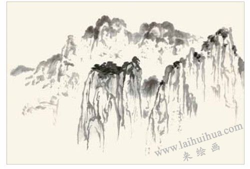 連綿的山巒國(guó)畫畫法  步驟三