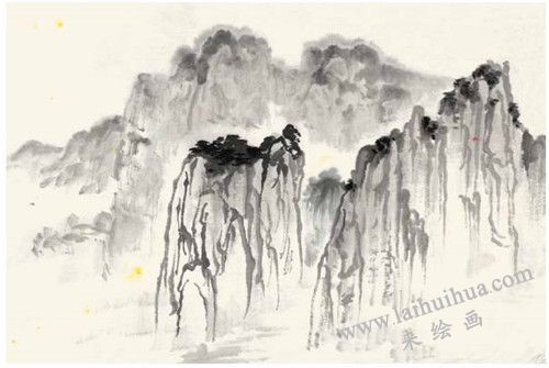 連綿的山巒國(guó)畫畫法 步驟四