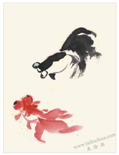 歡快的金魚的國畫畫法 步驟二