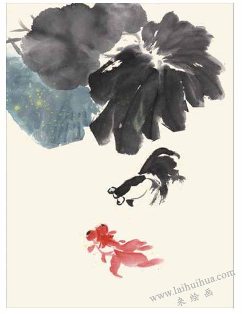 歡快的金魚的國畫畫法  步驟三