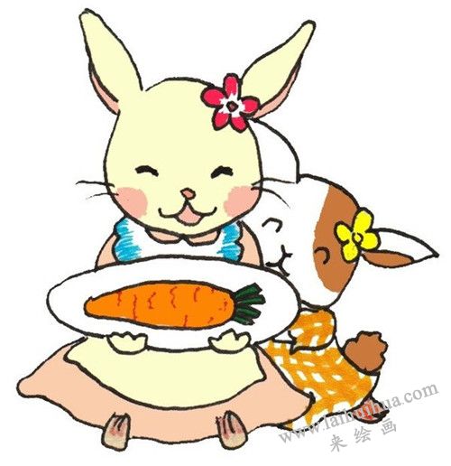 小白兔卡通畫畫法