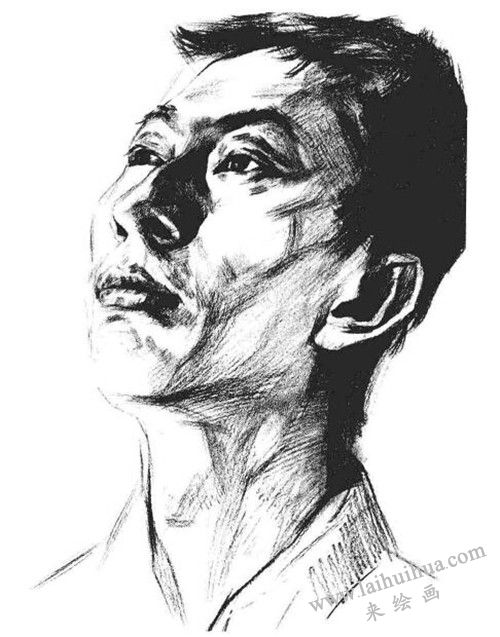 側(cè)光線男青年肖像頭像素描 步驟七