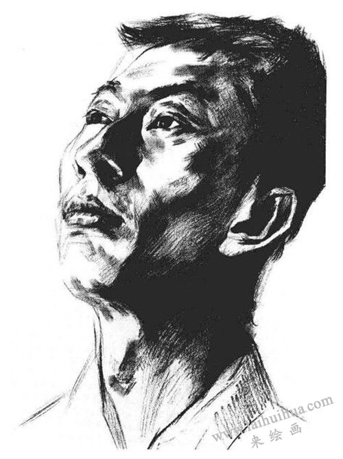 側(cè)光線男青年肖像頭像素描 步驟八