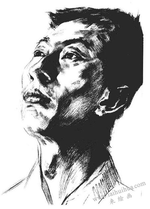 側(cè)光線男青年肖像頭像素描 完成稿
