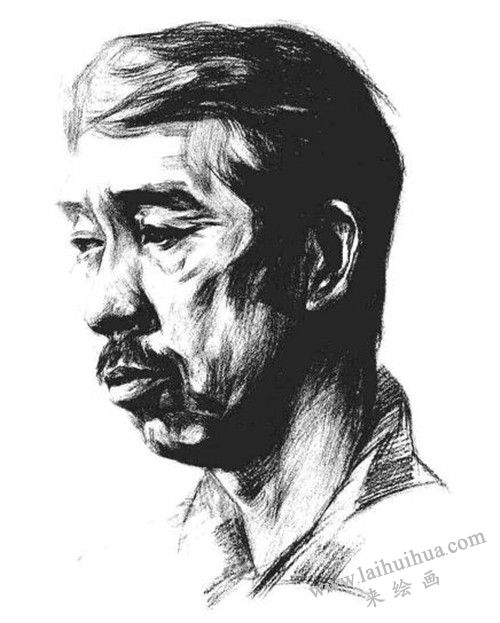 四分之三頂側(cè)光線男中年肖像素描畫法步驟 六