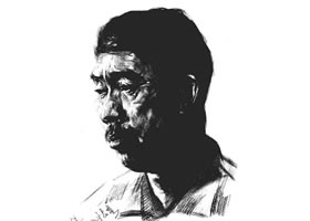 素描四分之三頂側(cè)光線男中年肖像