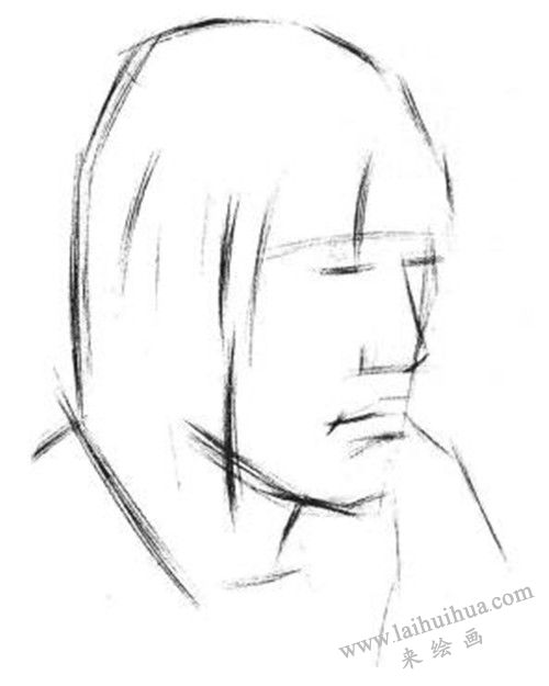 素描四分之三長(zhǎng)發(fā)女青年肖像的畫法步驟 一