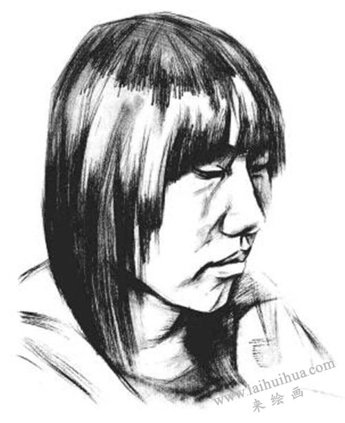 素描四分之三長(zhǎng)發(fā)女青年肖像的畫法步驟 四