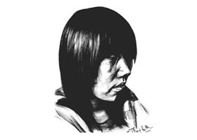素描四分之三長發(fā)女青年肖像