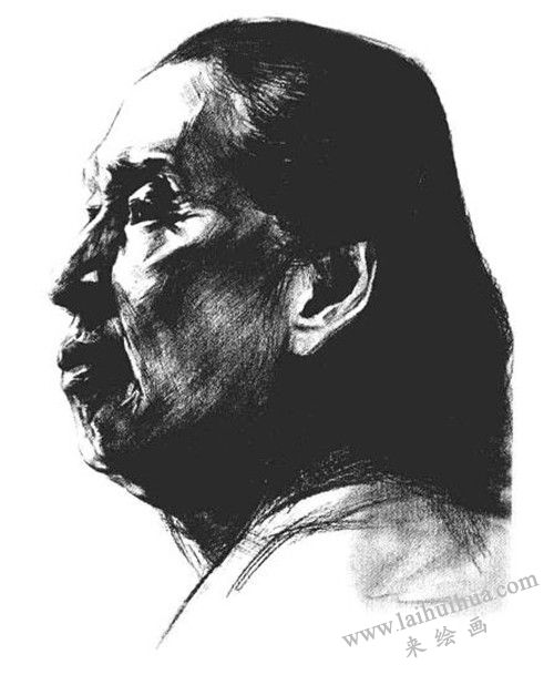 素描全側(cè)面老年女子肖像  步驟八