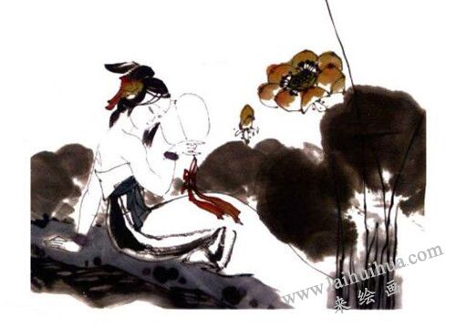 荷花、仕女國(guó)畫畫法步驟 03