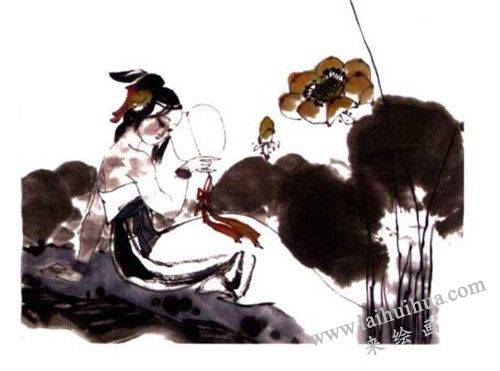 荷花、仕女國(guó)畫畫法步驟 04