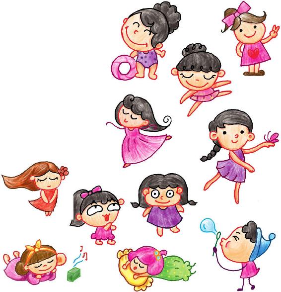 女孩色鉛筆簡筆畫