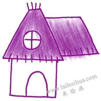 茅草屋色鉛筆簡筆畫畫法步驟三