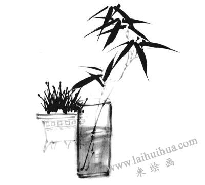 國(guó)畫竹子畫法步驟二：竹葉