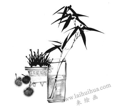 國(guó)畫竹子畫法步驟三：果子