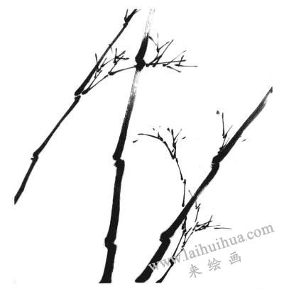國畫竹子畫法步驟一：兩組竹竿