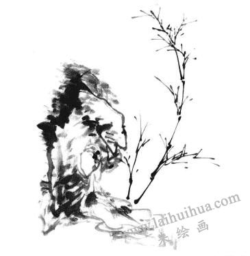 國(guó)畫竹子畫法步驟二：竹子的枝條