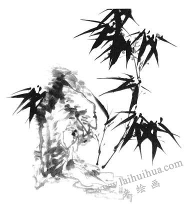 國(guó)畫竹子畫法步驟三：竹葉