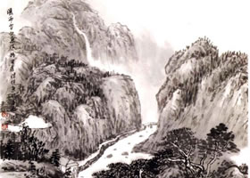 山水畫泉瀑的空白畫法