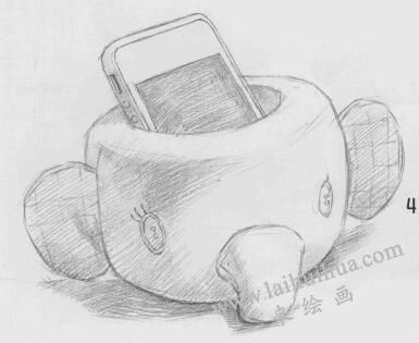 大象玩偶手機托素描畫法步驟04