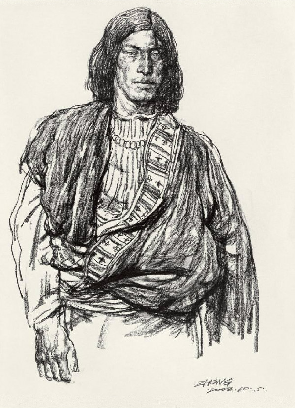 《高原牧民》素描畫