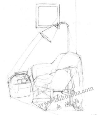臥室素描畫(huà)線稿畫(huà)法步驟03