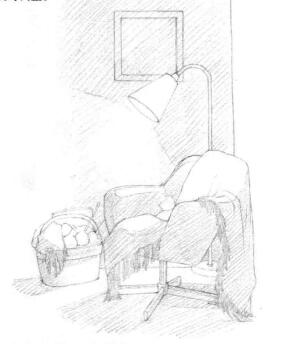 臥室素描鋪色畫(huà)法步驟01