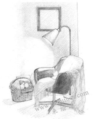 臥室素描鋪色畫(huà)法步驟03