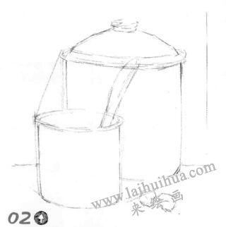 大小搪瓷杯素描畫(huà)線稿畫(huà)法步驟02