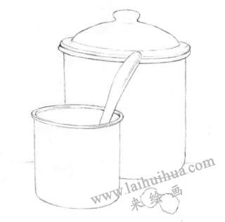 大小搪瓷杯素描畫(huà)線稿畫(huà)法步驟03
