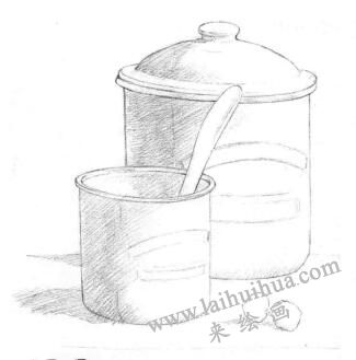 大小搪瓷杯素描鋪色畫(huà)法步驟01
