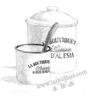 大小搪瓷杯素描鋪色畫(huà)法步驟03