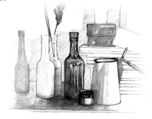 書房一角素描鋪色畫法步驟04
