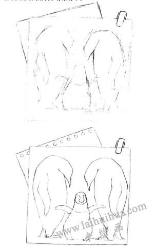 企鵝一家三口素描畫線稿畫法步驟02