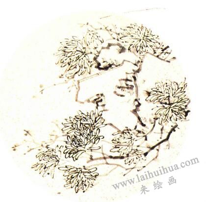 團(tuán)扇菊花的畫法步驟03，范例一