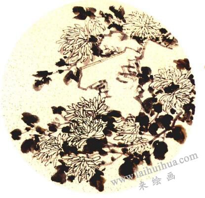團(tuán)扇菊花的畫法步驟04，范例一