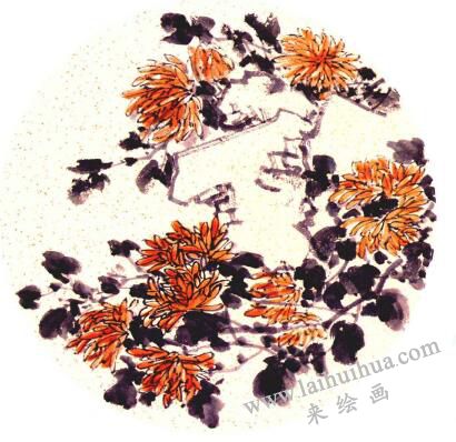團(tuán)扇菊花的畫法步驟05，范例一