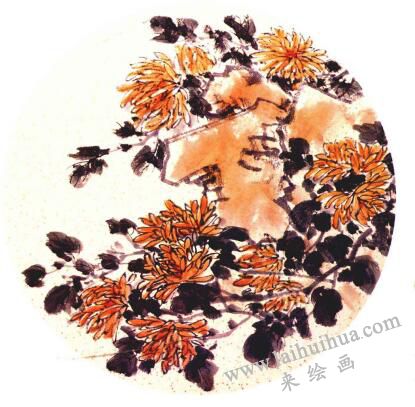 團(tuán)扇菊花的畫法步驟06，范例一
