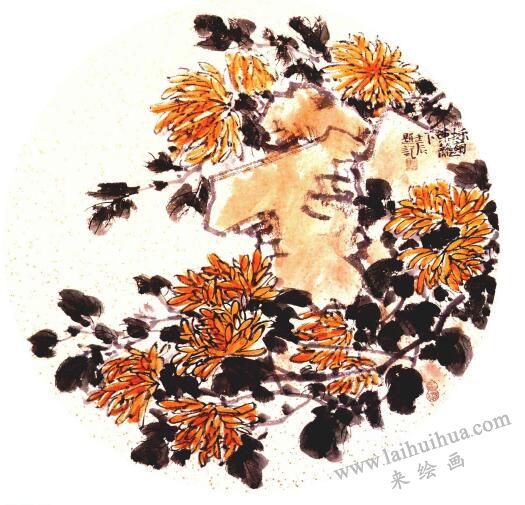 團(tuán)扇菊花的畫法步驟07，范例一